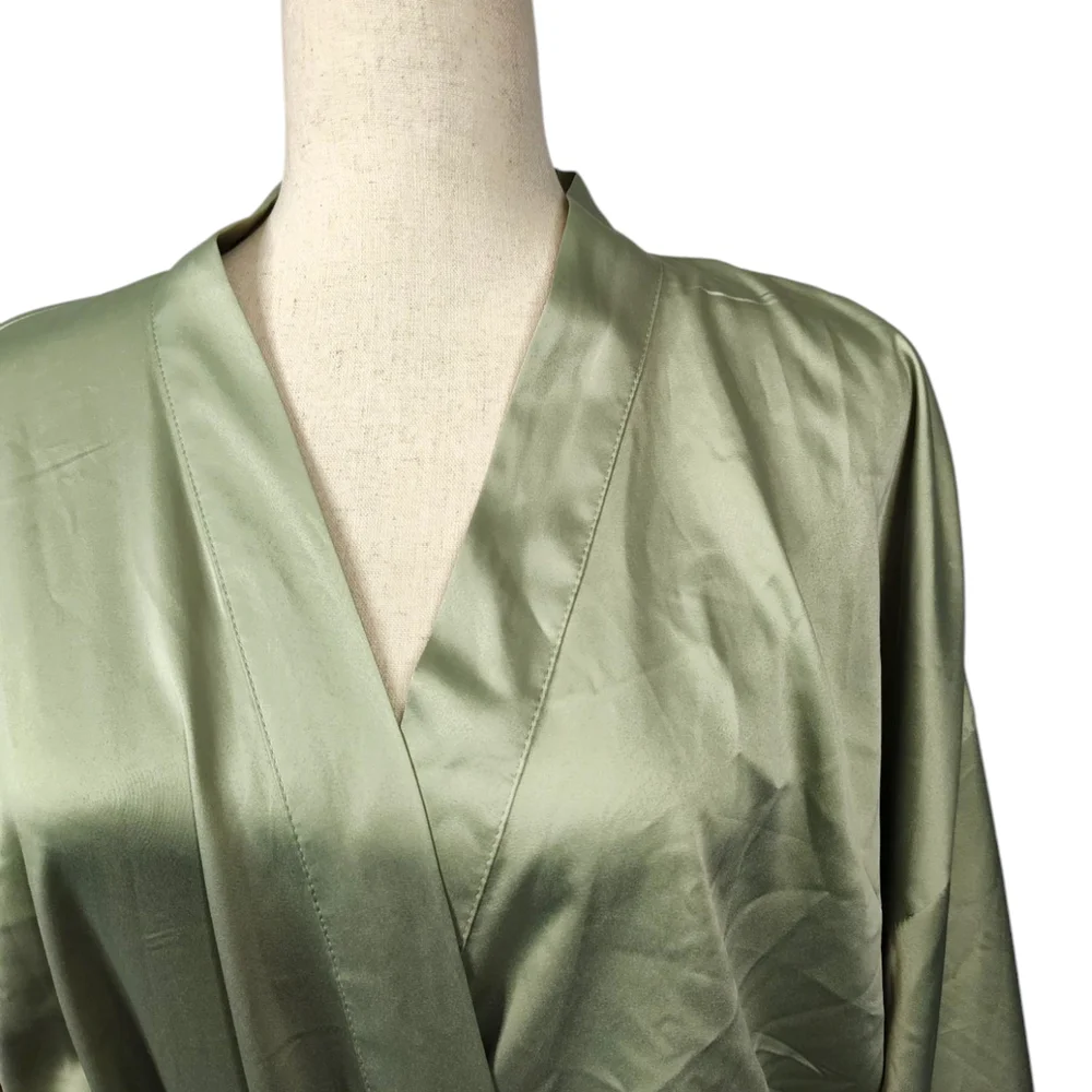 Dusty Sage Satin Lace Bridesmaid Robe Floral Wedding Getting Ready Robe